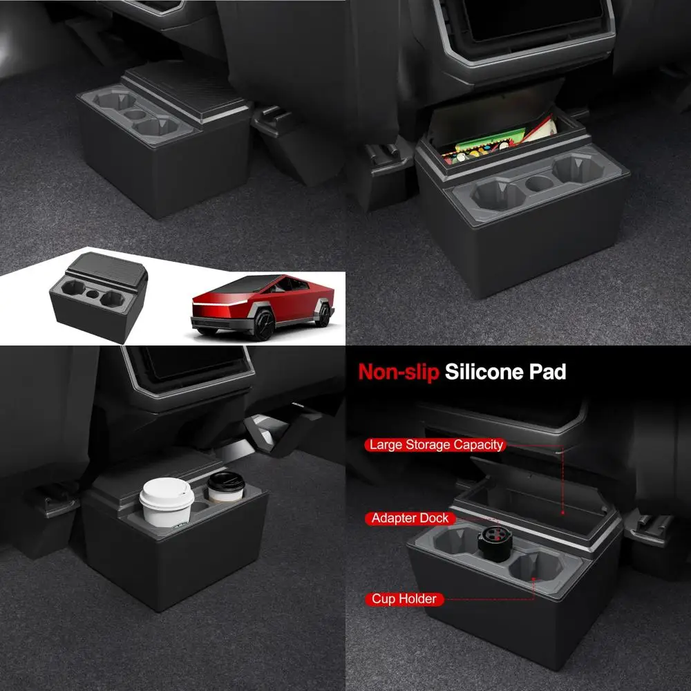 

Cybertruck Rear Storage Box, Trash Can with Cup Holder, Silicone Liner for Cybertruck Accessories