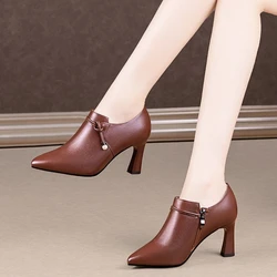 British Style Small Leather Shoes 2024 New Pointed High Heels Women's Spring and Autumn Design Retro Deep Mouth Women's Shoes