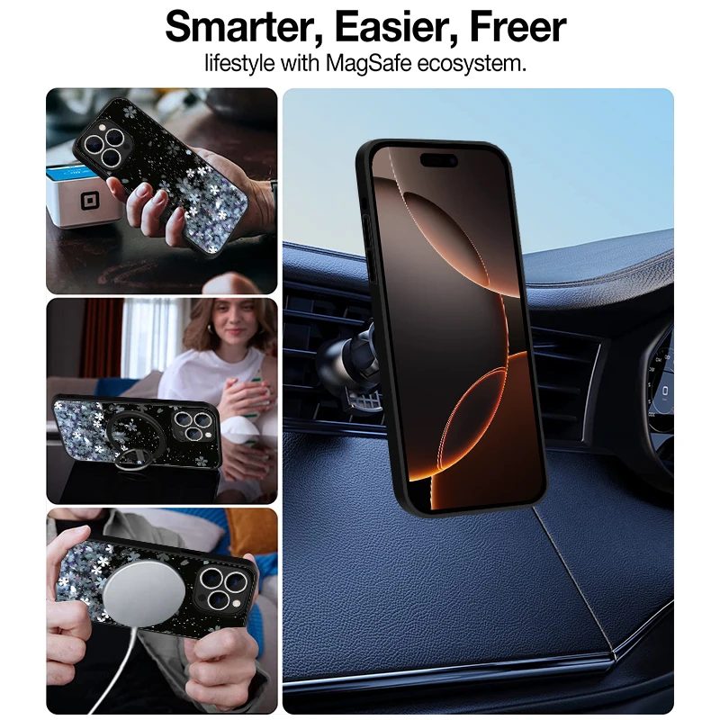 그라데이션 벚꽃 마그네틱 폰 케이스 (아이폰 16e 16 15 14 Pro Max 15 14 13 Pro) 충격 방지 맥세이프 소프트 엣지 PC 커버