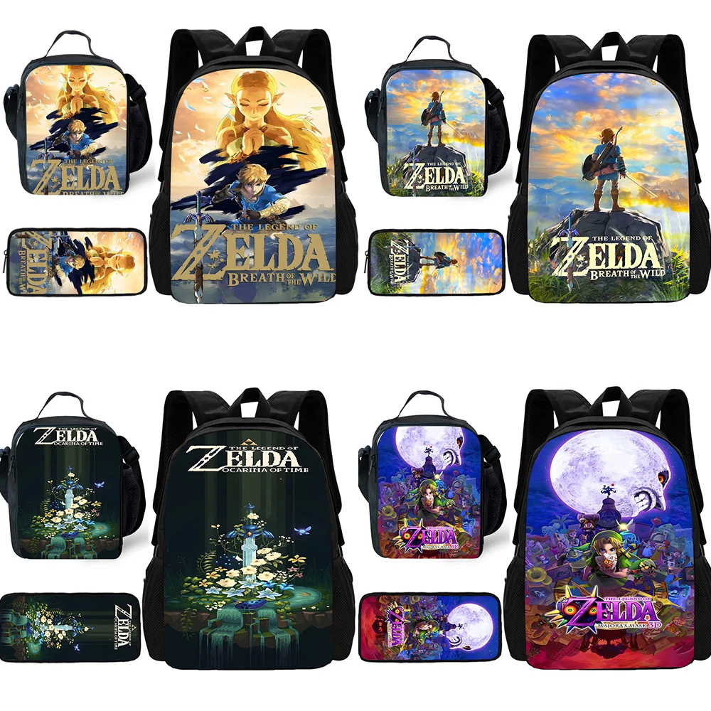 3 pcs set Hot Game The Legends of Zeldas Child School Backpack with Lunch Bags Pencil Bags School Bags for Boys Girls Best Gift