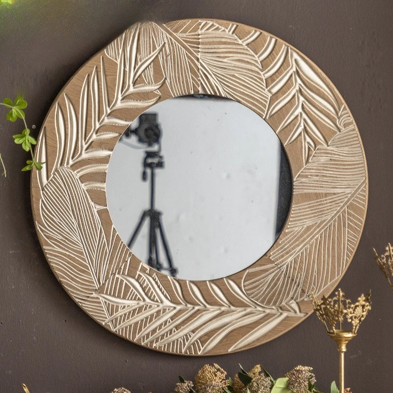 جدار منحوت عتيق، مرآة مستديرة كبيرة، طاولة مدخل، معلقة على الحائط، مرآة حوض الحمام، مرآة تزيين غرفة النوم