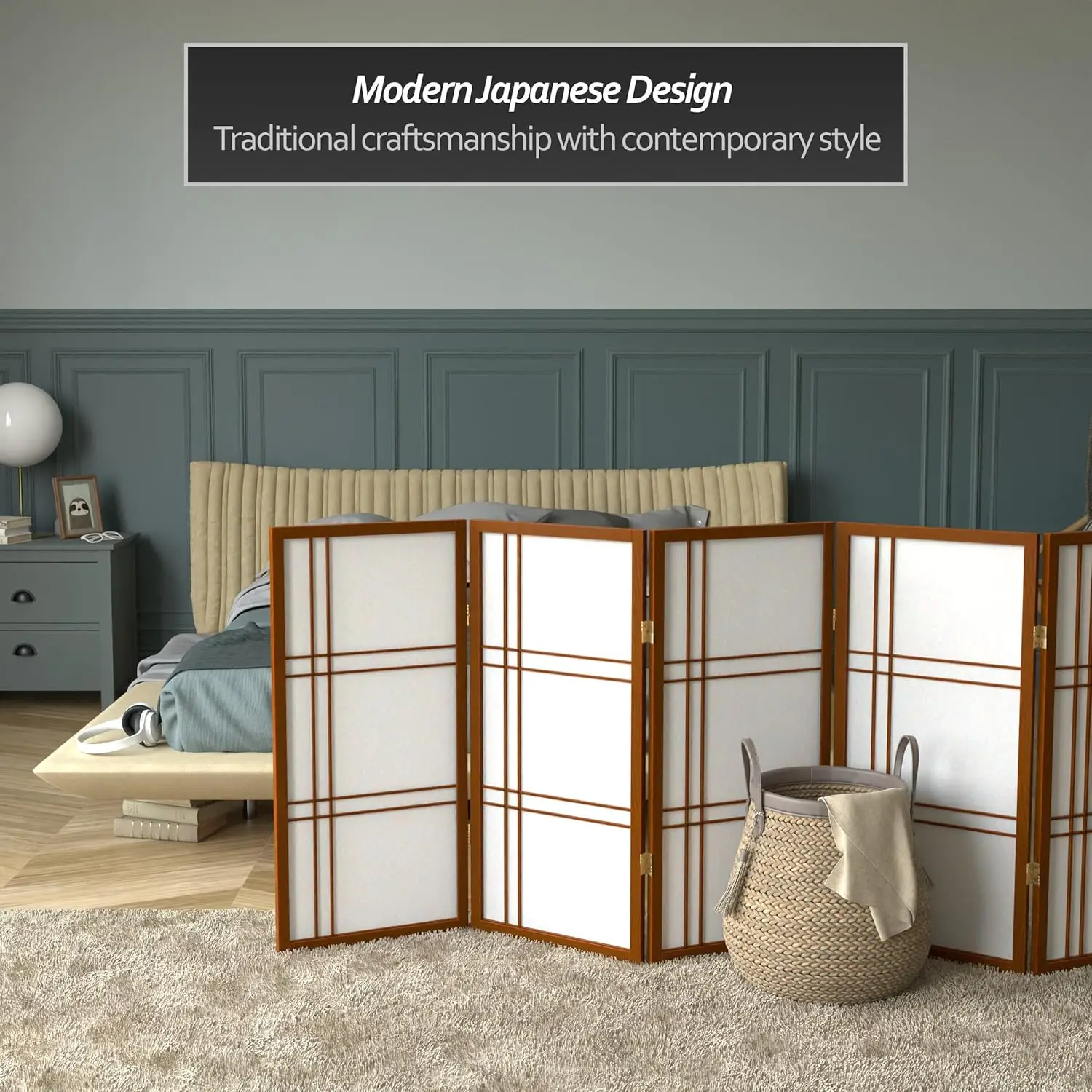 3 Ft. Short Double Cross Shoji Screen - Walnut - 6 Panels