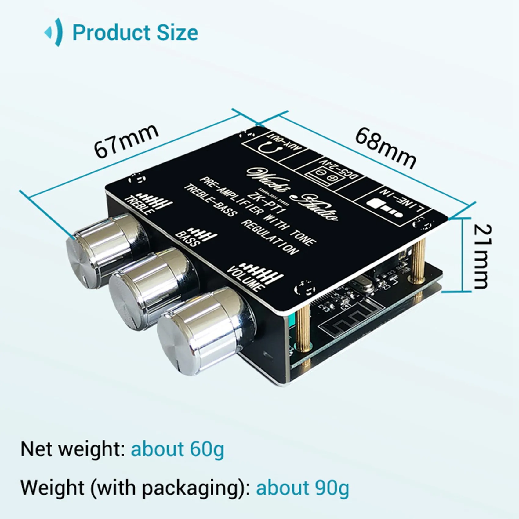 Placa decodificadora Bluetooth 5,0, estéreo de doble canal, bajo ruido, premódulo de tono alto y bajo, placa amplificadora, ZK-PT1