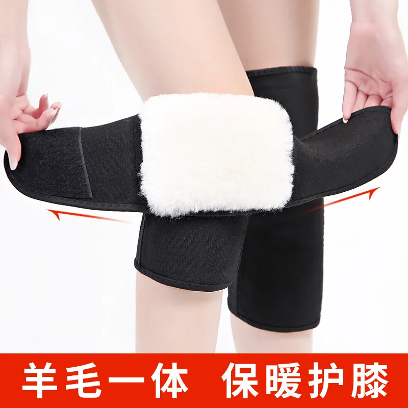 Hook and Loop Wool Knee Pads To Keep Warm Old Cold Legs in Autumn and Winter Cashmere Fur Integrated Knee Pads for Cycling