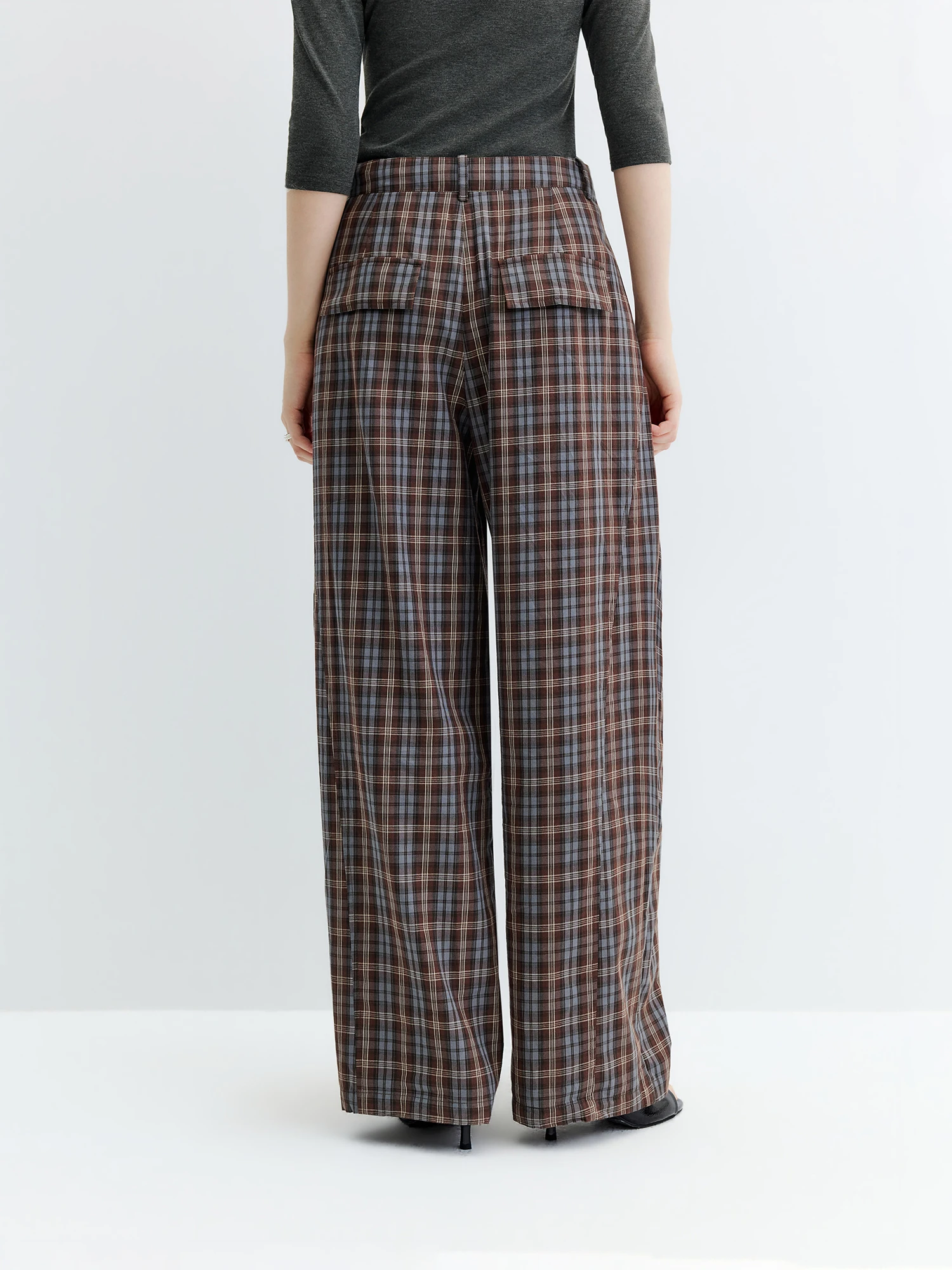 FSLE 2026 Fall Women's Chic High Waist Cotton Plaid Wide Leg Dress Pants - Relaxed Fit Casual Trousers for Daily Wear Style