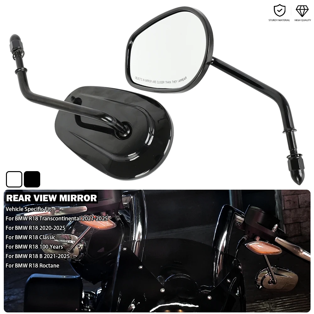 1 Pair Rearview Mirror Tapered Long Stem Mirrors Fit For BMW R 18 Classic 100 Year R18B R18 B/Roctane/Transcontinental 2020-2026