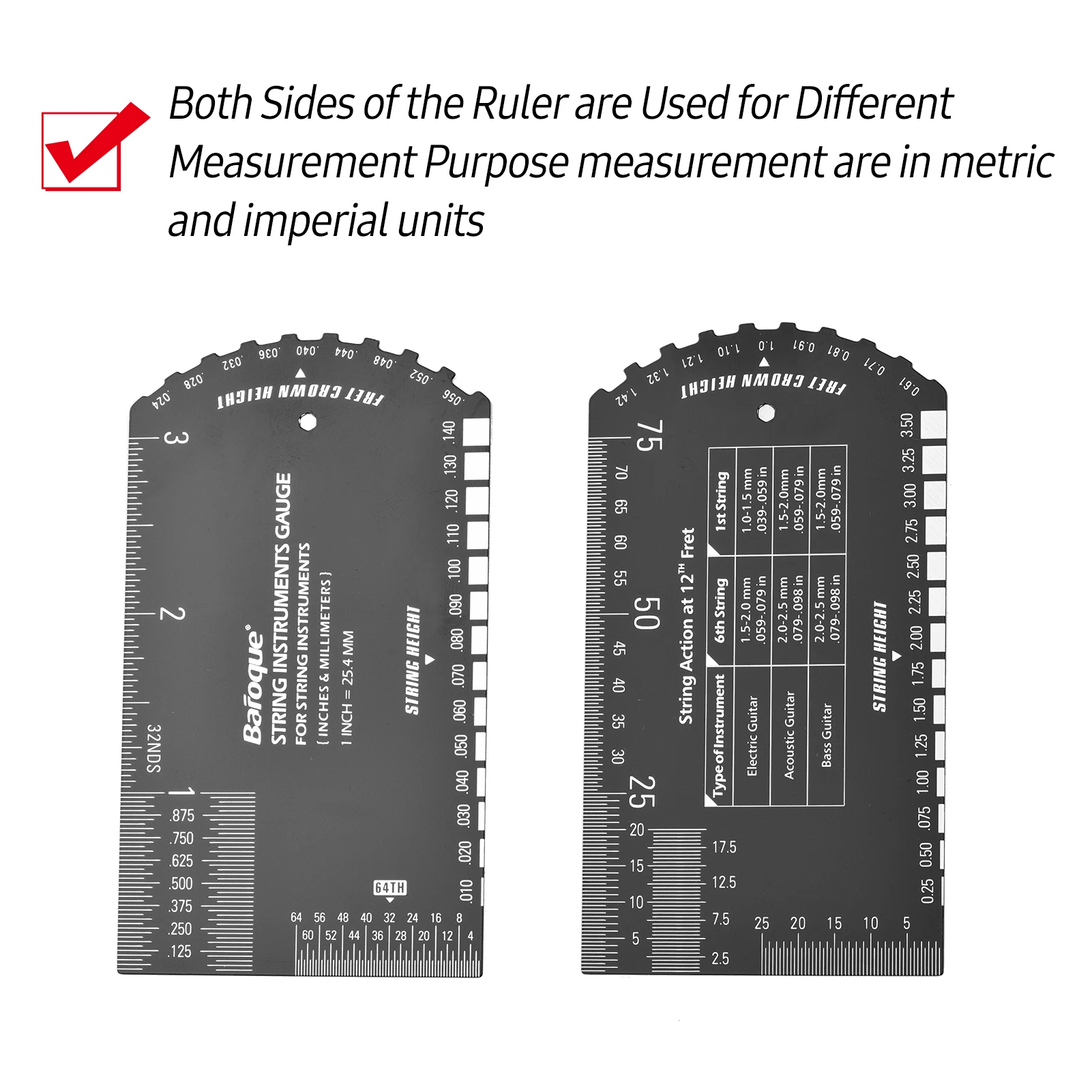 Baroque String Instruments Gauge String Action Gauge Ruler Pocket-size Metallic Ruler for Electric Bass Acoustic Guitar String
