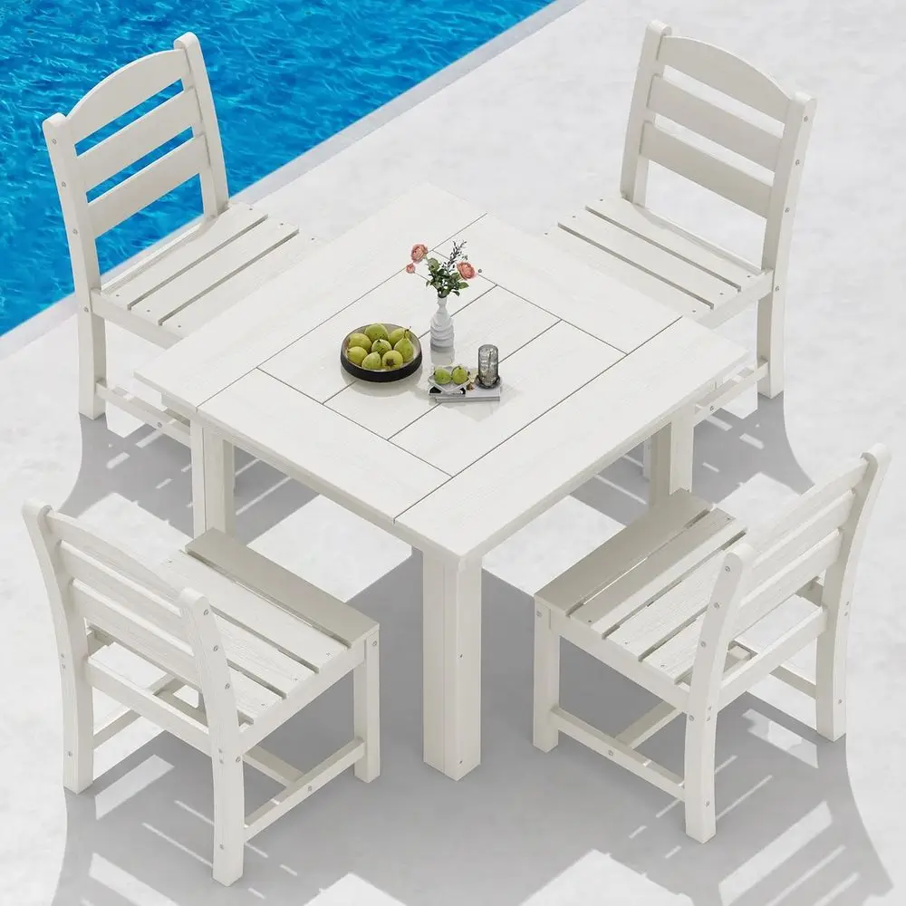

All-Weather HDPE Square Patio Dining Set with 4 Arm Chairs, White