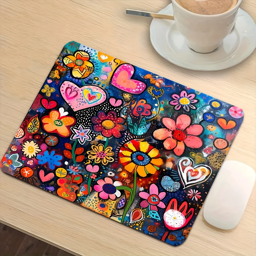 CIFBUY Gaming Mouse Pad Floral Heart Pattern PC Keyboard Desk Mat Durable Non-Slip Rubber Base Home Office Laptop Computer Decor