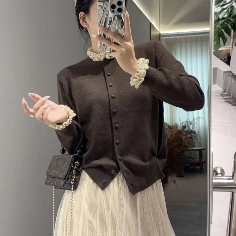 ديبتاون الحلو الكورية نمط البلوزات سترة أنيقة Kawaii رمادي سترة مشغولة من الصوف نمط Preppy الخريف الشتاء سترة جماليات #5