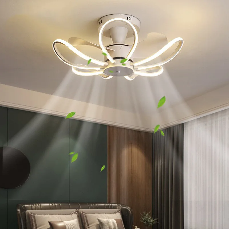 Nordic Multifunctional Bedroom Ceiling Fan Light Dining Room Intelligent Frequency Conversion with Electric Led Lamp