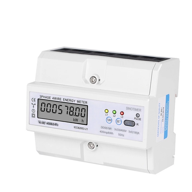 SINOTIMER DDS578R Three-Phase Liquid Crystal Display Home 380V Rail Type Watt-Hour Meter 7P Watt-Hour Meter