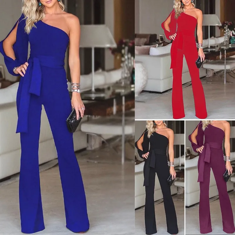 SUSOLA Women One Shoulder Solid Summer Jumpsuit Lady Casual Party Clubwear Playsuit Romper Elegant Overalls Jumpsuit