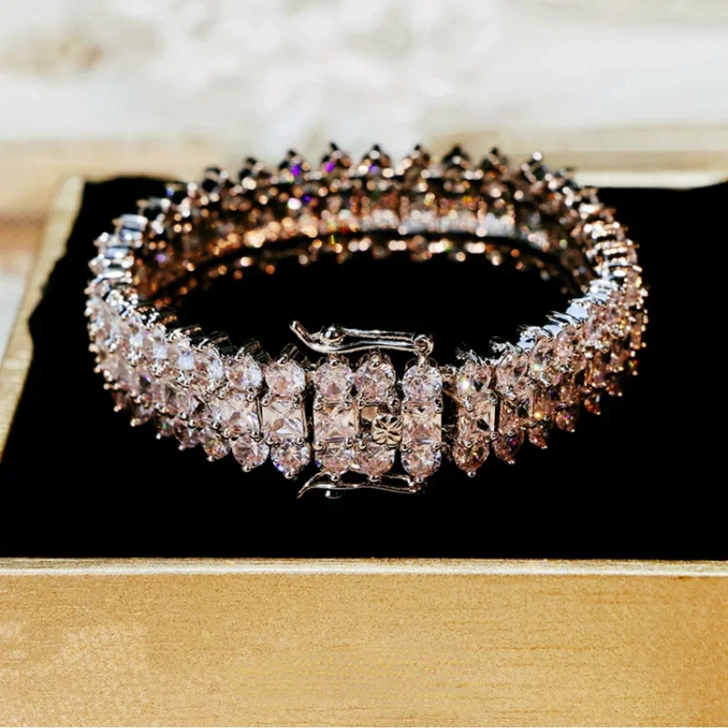 18K Gold Trendy Lab Diamond Bangle Bracelet Engagement Wedding Bracelets For Women Bridal Birthday Party Jewelry