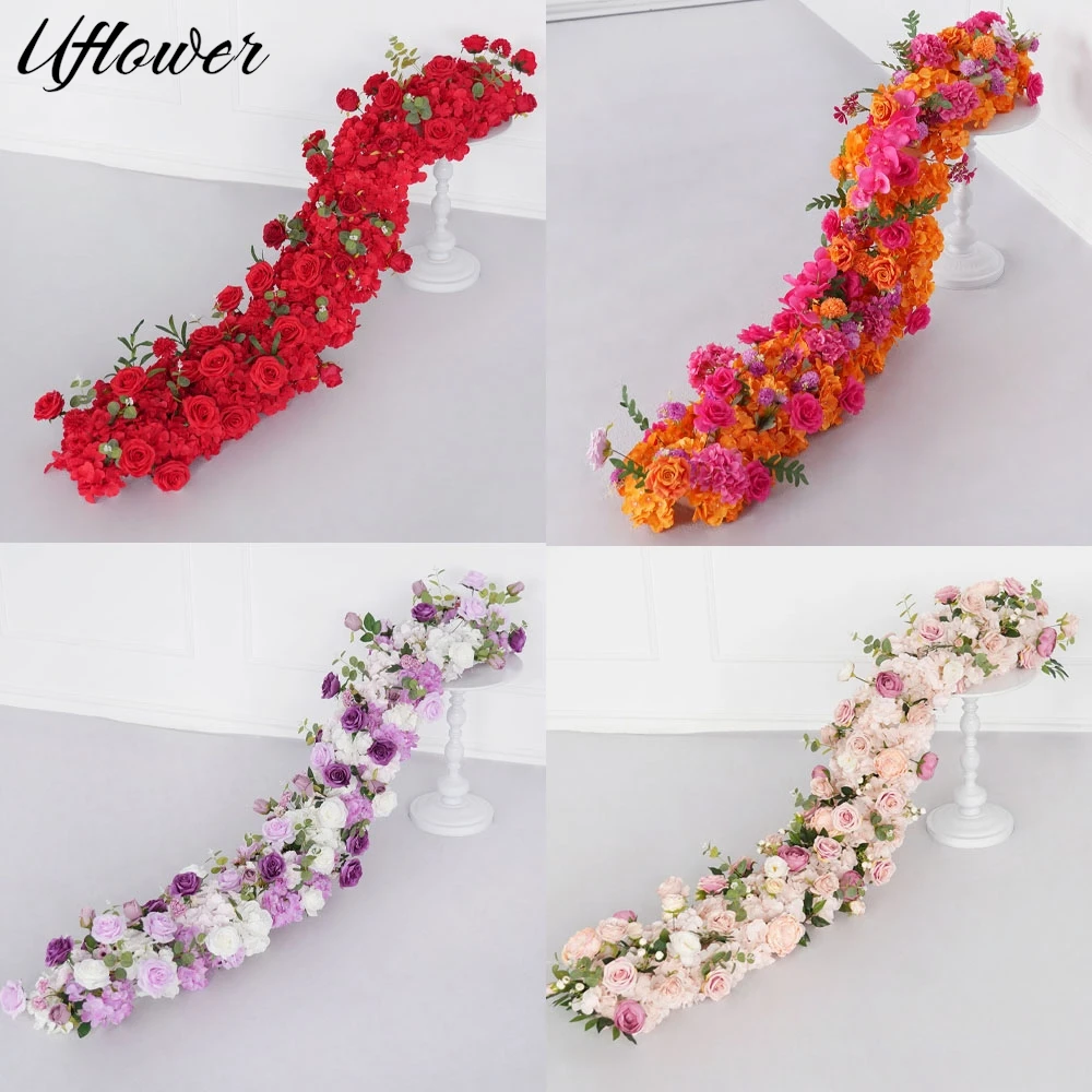 

Uflower 2m Purple Red Rose Long Flower Row Wedding Backdrop Arch Decor Floral Arrangement Artificial Flower Party Event Props