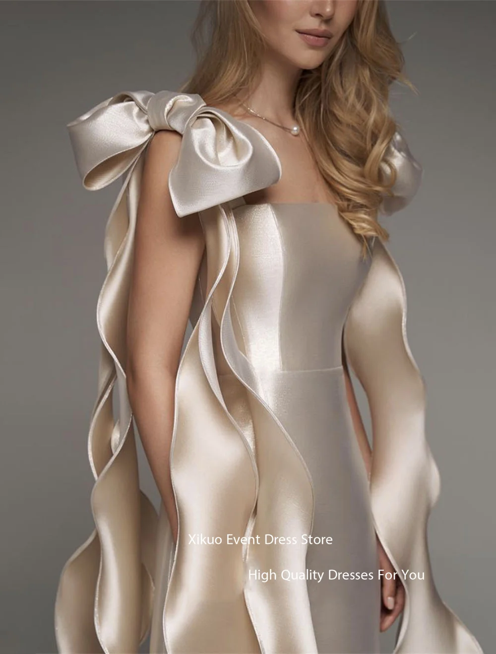 Xikuo elegante cetim vestidos de baile mini champanhe fora shouder arco vestido de festa cocktail formatura vestidos de dança matric personalizado