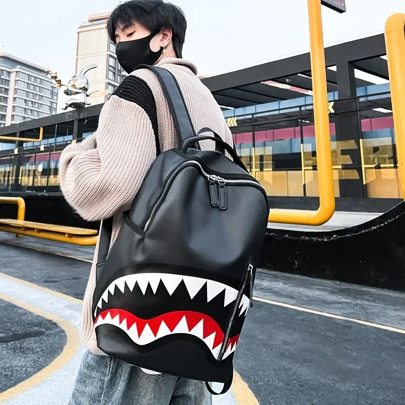 New Fashionable Leather Backpack, Inspired By Sharks and Designed with Simplicity, Suitable for Students and Travelers