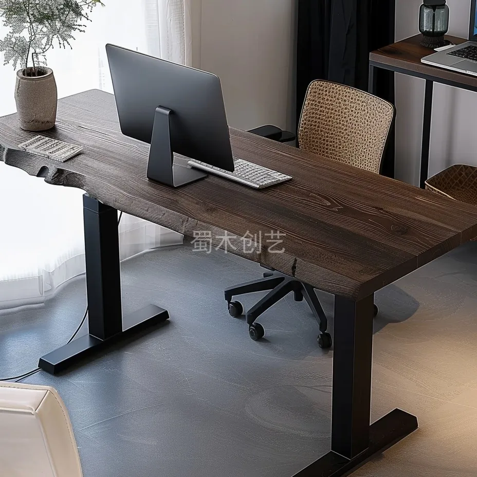 

#Height Solid Wood Desk - Irregular Natural Wood Computer Desk For Unique Workspaces