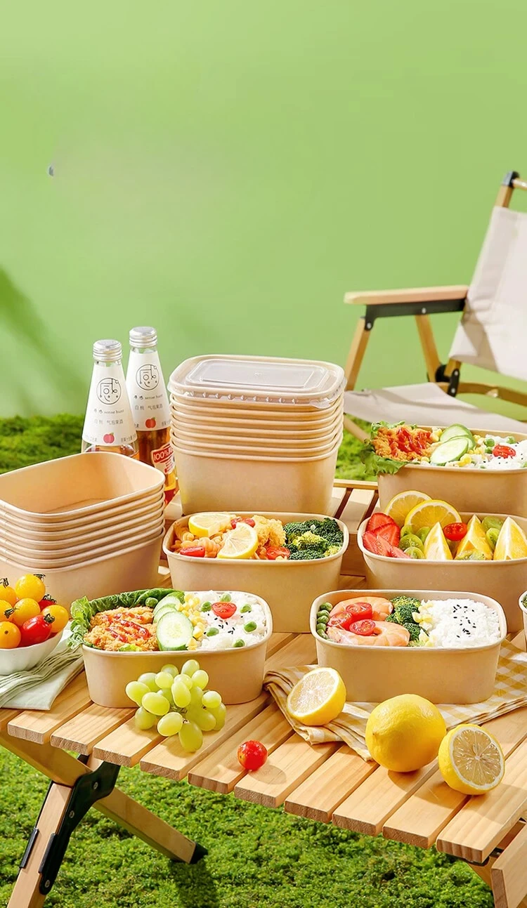 

PYH kraft paper packing box disposable bowl with lid food home takeaway camping plate friendly meal lunch box