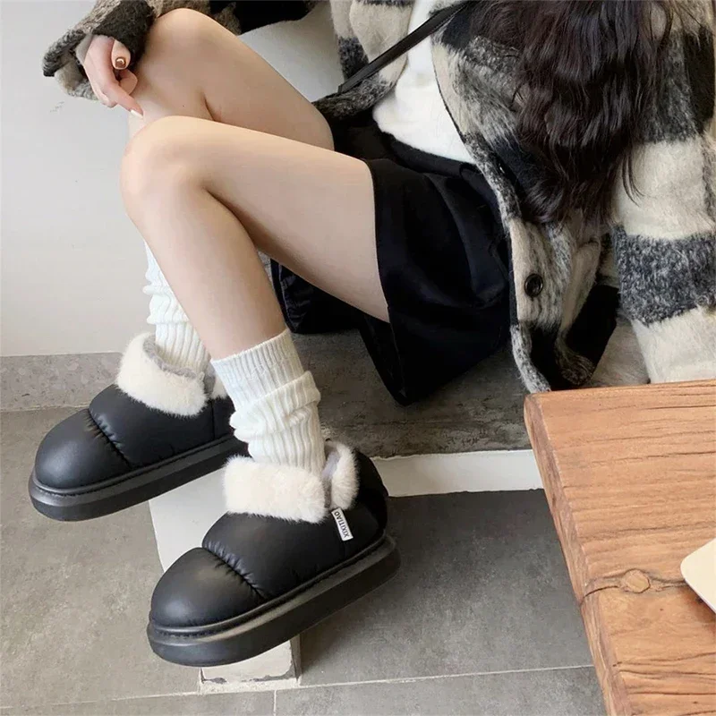 Women's Snow Boots Winter Warm Thick Ankle Boots Outdoor Anti Slip Furry Bow Cotton Shoes Comfortable Waterproof Plush Boots