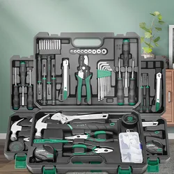 Carpentry Metal Toolbox Complete Toolkit, à prova de choque, Movimento da mão, Multifuncional Plastic Tool Bag, Martelo Tongs, Ferramentas Embalagem