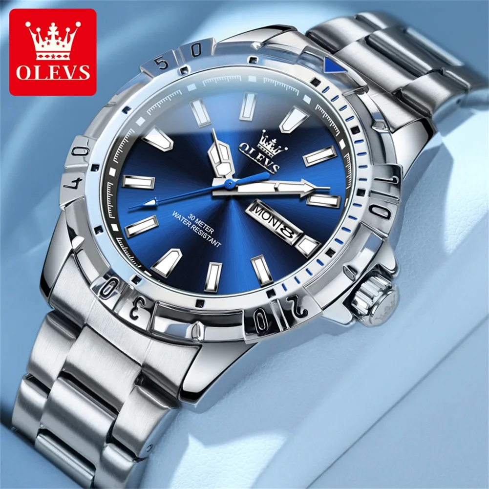 OLEVS Top Brand Men\'s Quartz Watch Stainless Steel Sport Waterproof Luxury Luminous Auto Date/Week Business Wristwatch for Men