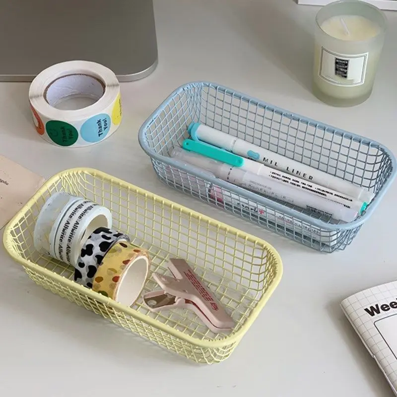 Ins Metal Storage Basket Desktop Sundries Organizer Ins Photocards Holder Storage Box Bathroom Cosmetics Jewellery Organizer