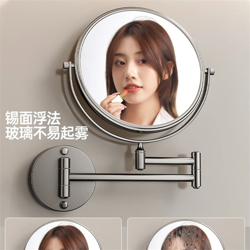 مرآة مكياج للحمام قابلة للطي مثبتة على الحائط، مكبرة قابلة للتمديد بدون حفر للمنزل والفندق، هدية لتوفير المساحة للنساء