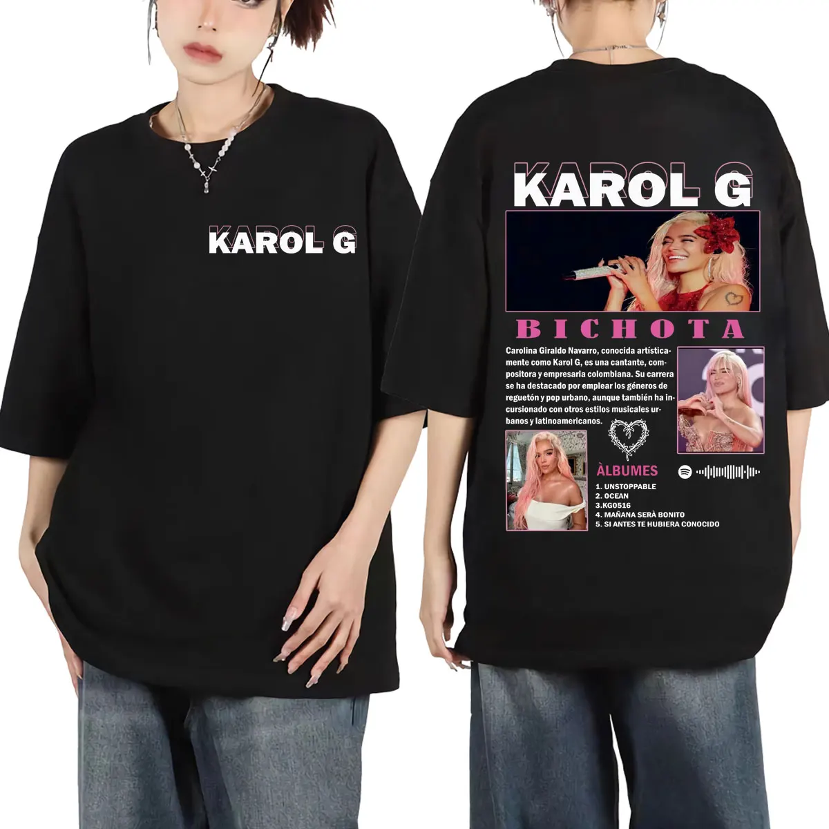 

Singer Karol G Merch T-shirt Men Women Clothing Fashion Aesthetic Short Sleeve T-shirts High Quality Cotton Oversized T Shirts