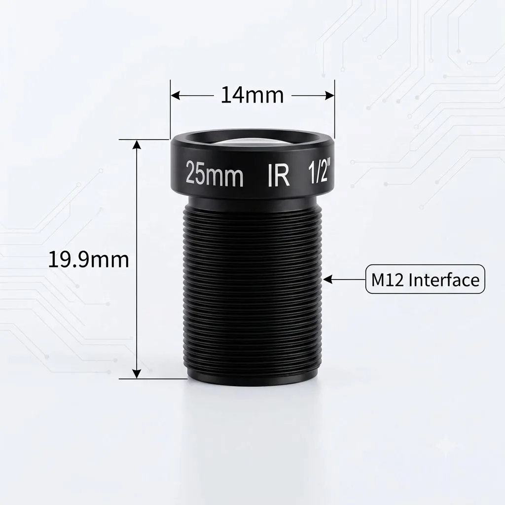 No Distortion 5MP 25mm M12 CCTV Lens Telephoto Industrial Lens 1/2