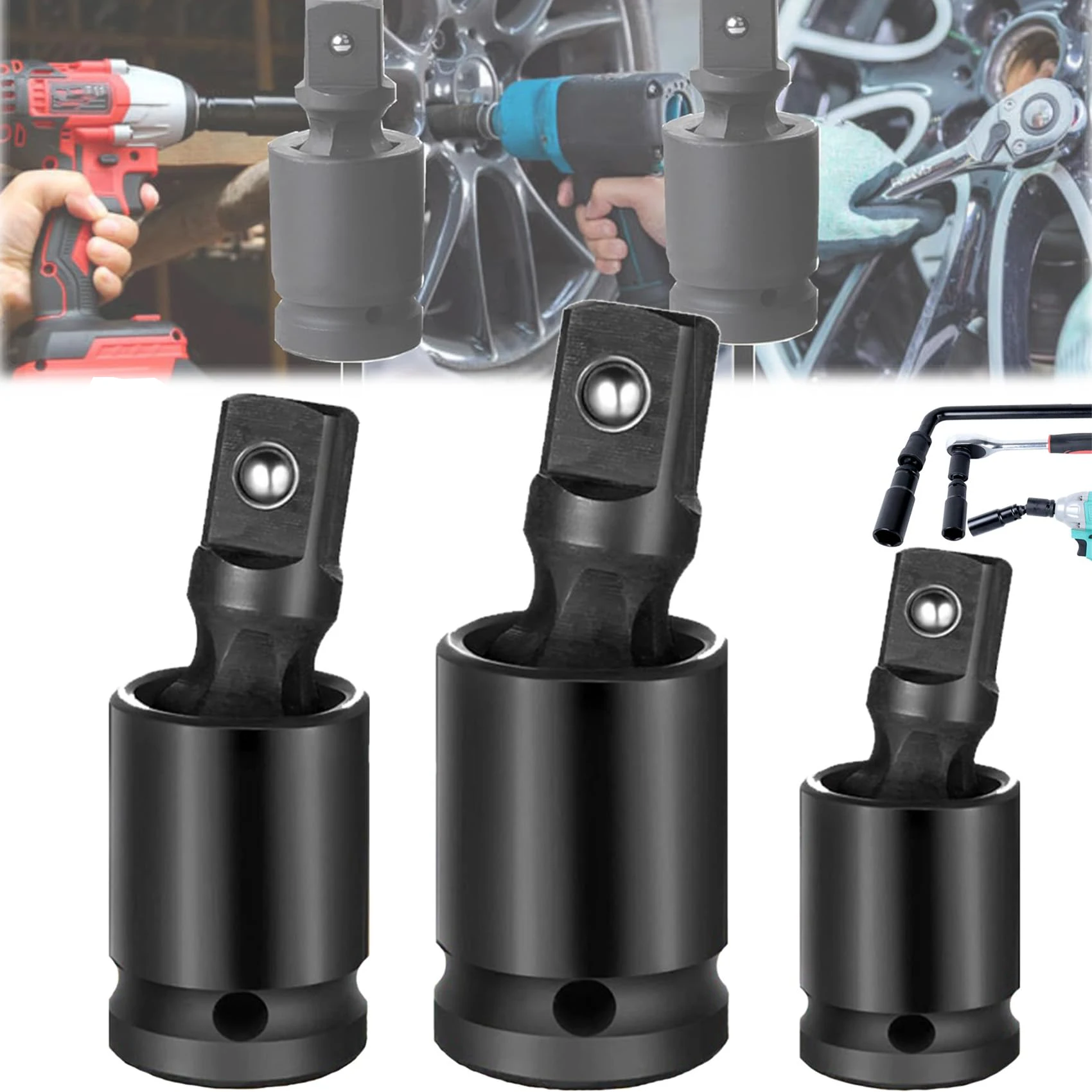 360 °   Conjunto de Adaptadores de Soquete Universal Giratório para Impacto Pneumático e Elétrico com Barras de Extensão de 1/4", 3/8" e 1/2" para Chave de Impacto