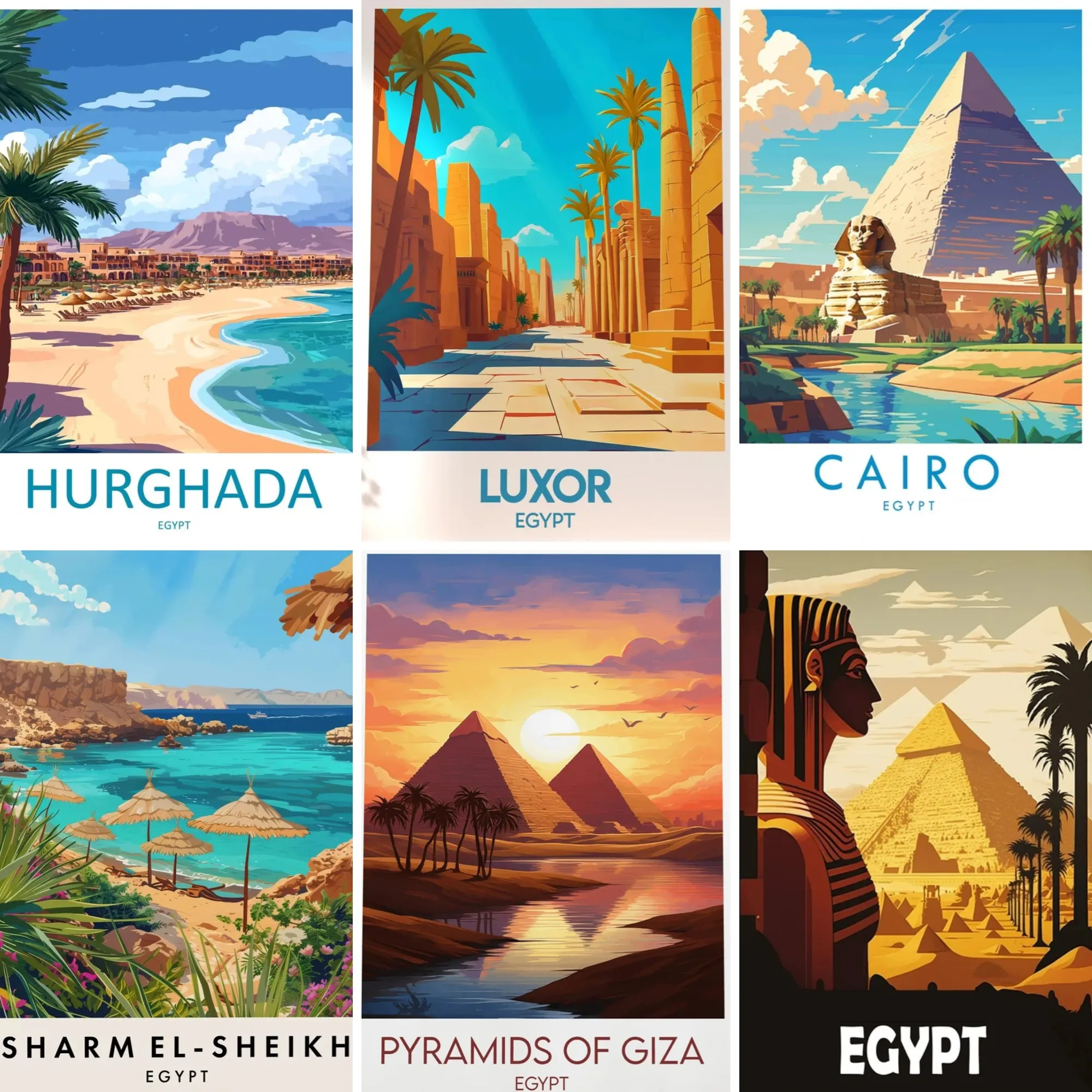 

Full Drill Diamond Painting Egypt Travel Poster , Egyptian Landmark Art Hurghada Cairo Pyramids of Giza Rhinestones Mosaic Set