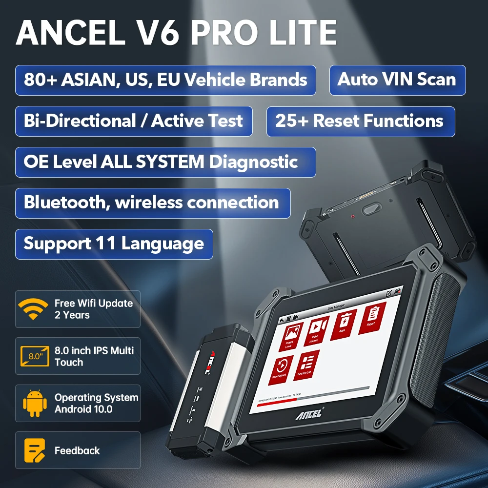 ANCEL V6 PRO OBD2 Bluetooth Automotive Scanner Bi-Directional Control IMMO A/F EPB ABS 25 Reset Auto Scan Diagnostic Tools PK X6