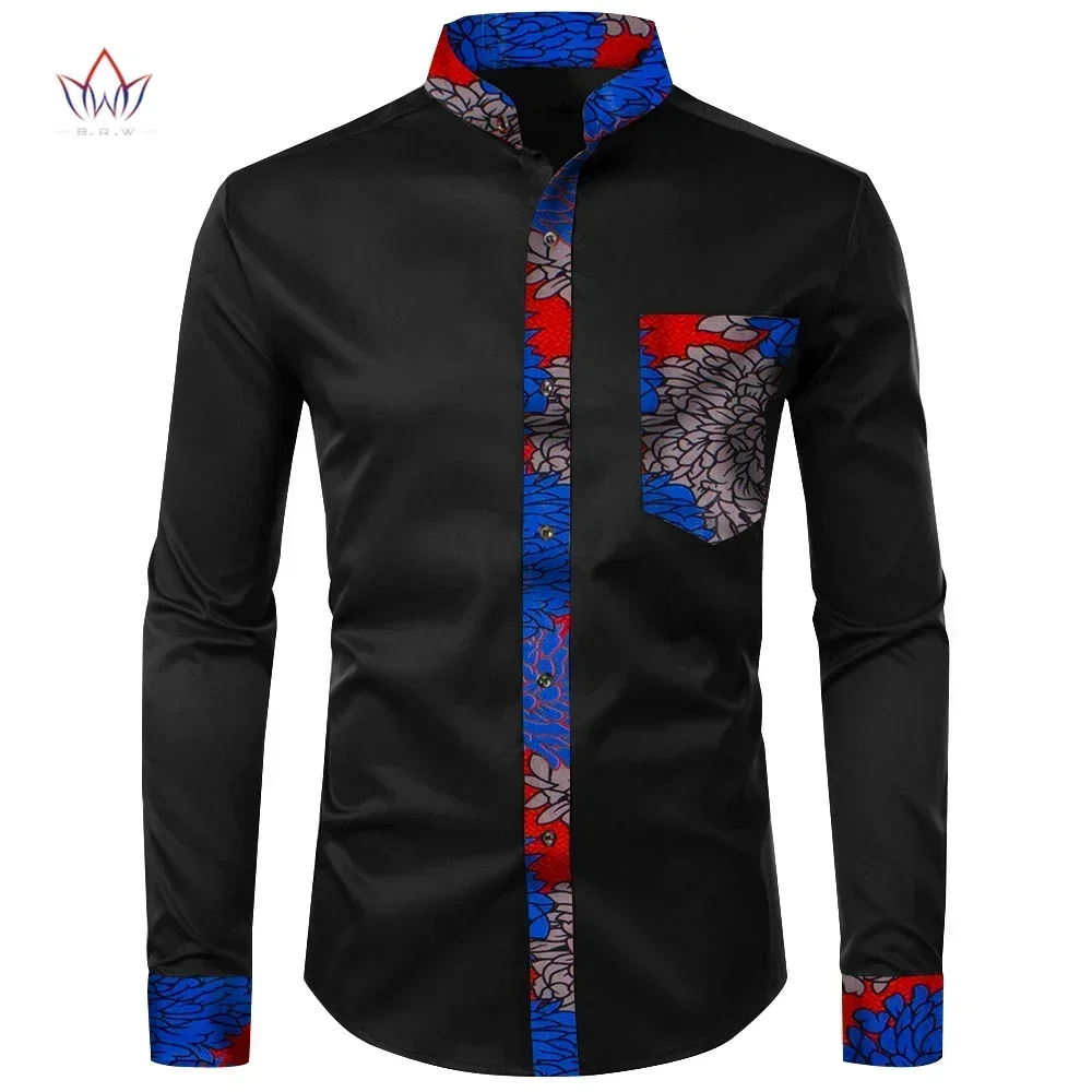 2021 Men African Clothing Dashiki Men Shirt Top Bazin Riche African Men Clothes Cotton Print Patchwork Top Shirt WYN1706