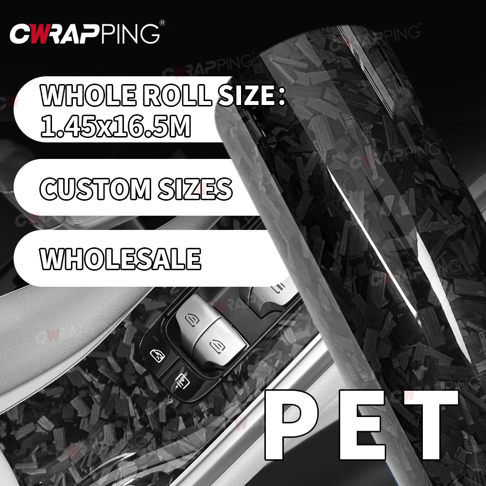 

Forged Carbon PET Sticker for Car Wrapping Waterproof Film Roof Cover 145cmx200cm Auto Vinyl Glossy Black Self Adhesive Vinyl