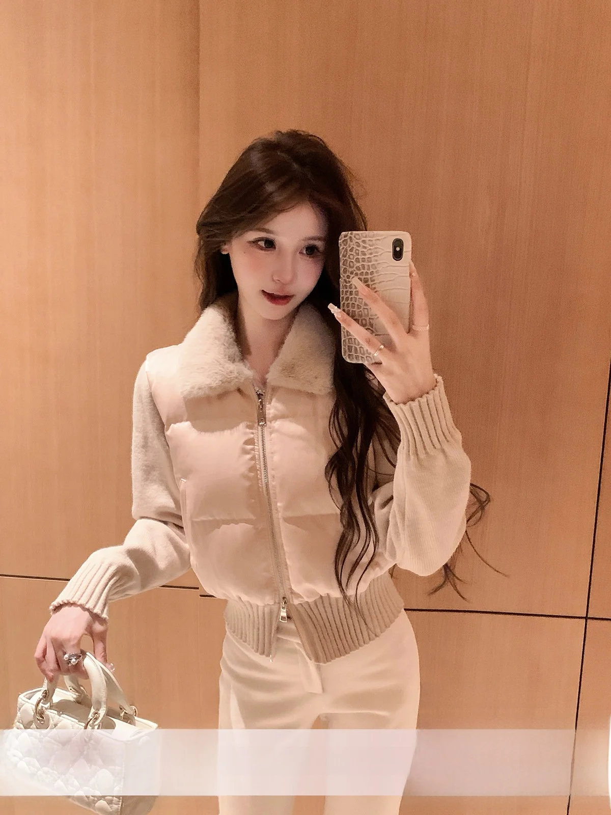 

YOLI Zhang Yuli Oxygen Love Pink Collar down Jaet Women's Winter Anti-Aging Casual Versatile Warm Outerwear