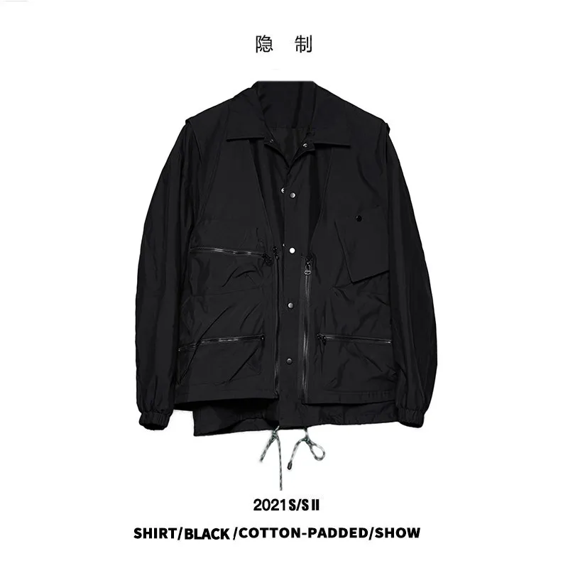 Super Handsome Black Multi-Bag Cargo Jacket Coat Men's Fashion Fake Two-Piece Functional Dark Pilot Autumn Jacket Men