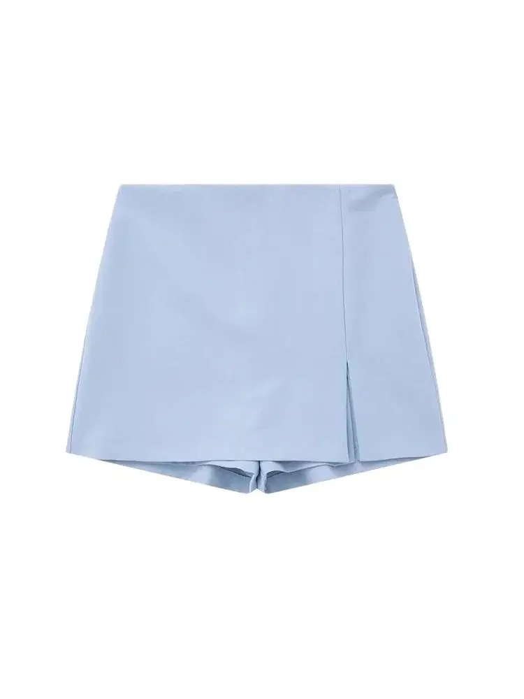 Women Fashion With Slit Short Skirts Vintage High Waist Side Zipper Female Skort Mujer