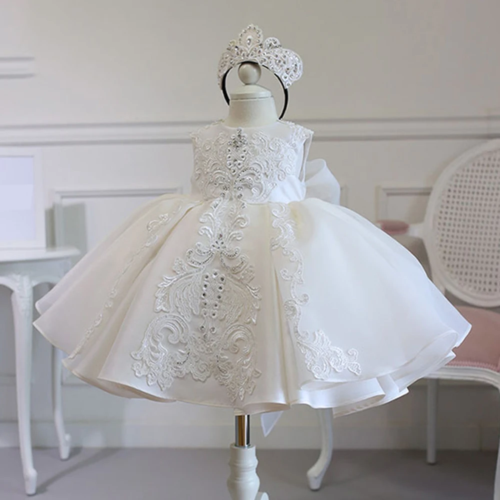 

Toddler Flower Baptism Party Baby Girls Dress Elegant Bow 1st Birthday Princess Prom Dresses for Girl Wedding Bridesmaid Costume