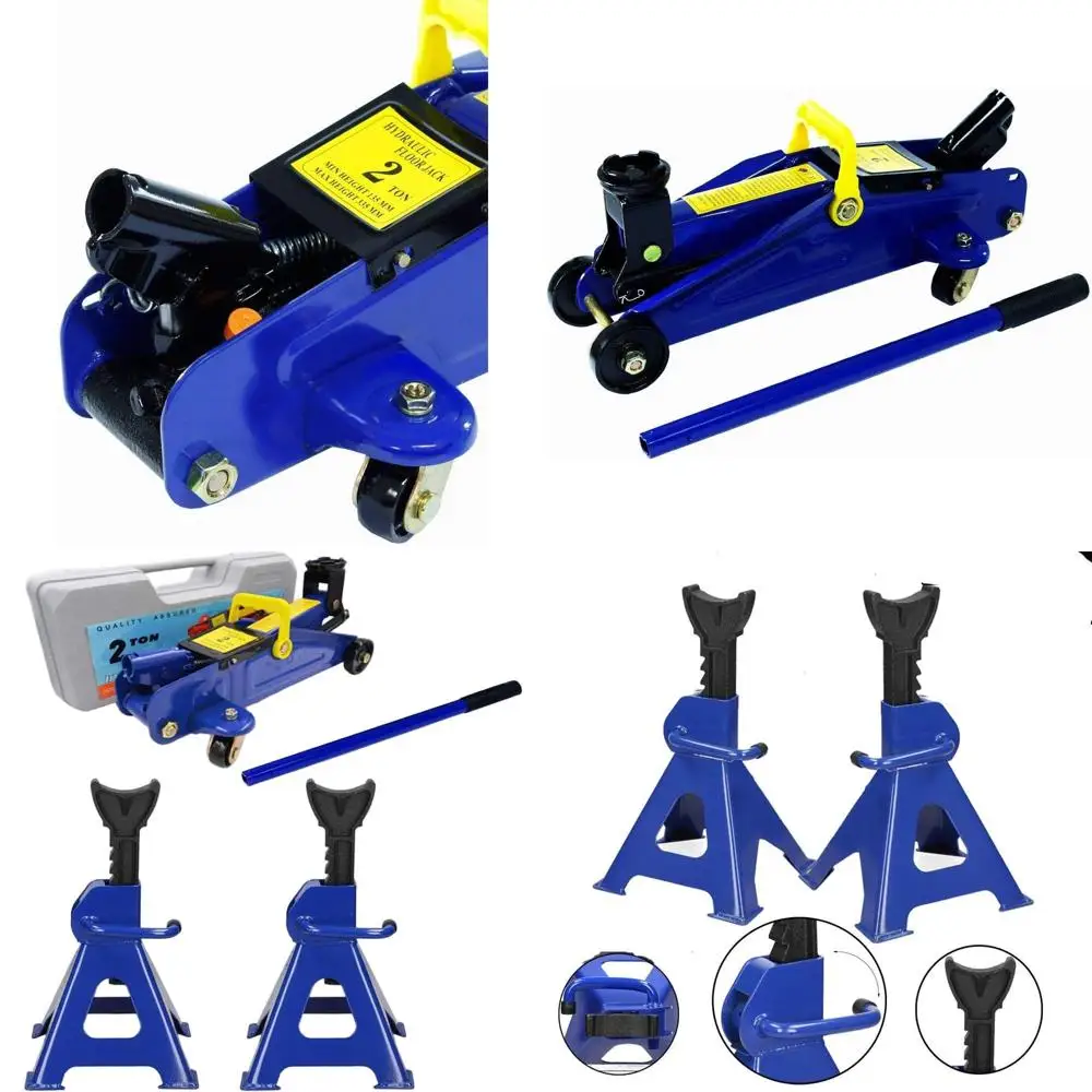 

Гидравлический стальной подъемный домкрат на 2 тонны и пара опорных подставок для домкрата грузоподъемностью 3 тонны