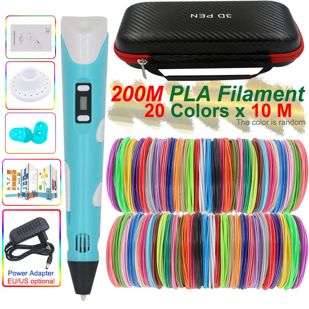 

Popular Christmas Gift 3D Printing Pen Set with LED Display Power Adapter Travel Case PLA Filament Kids Favorite Birthday Toy