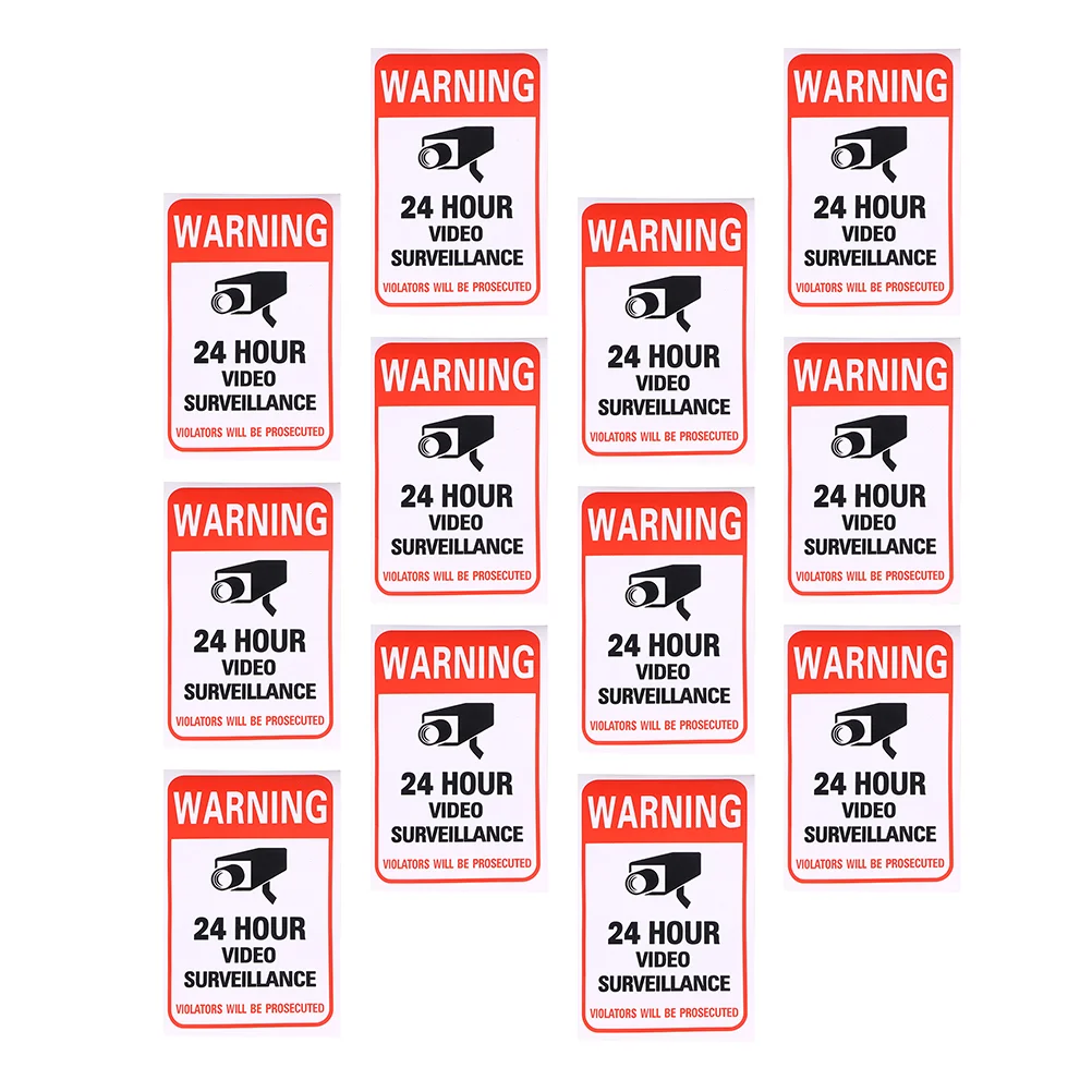 20 Pcs Monitor Warning Stickers Surveillance Video 24 Hour Sign Outdoor Weather-resistant Caution Signs