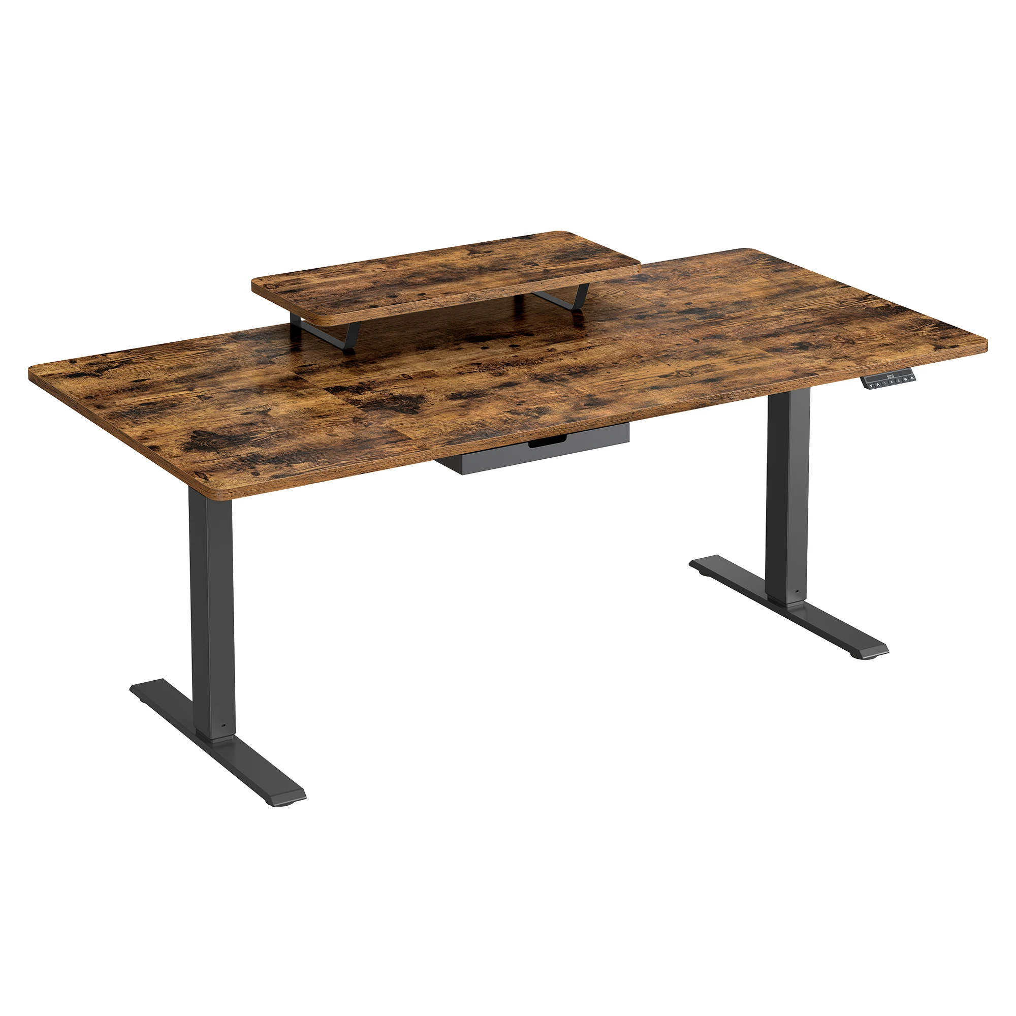 VASAGLE Escritorio Eléctrico Ajustable en Altura, 160 x 80 cm, para Trabajar de Pie, Soporte para Monitor, Cajón, Puerto USB-C, Recordatorio de Sedentarismo, para Oficina, Marrón Rústico/Blanco Nube