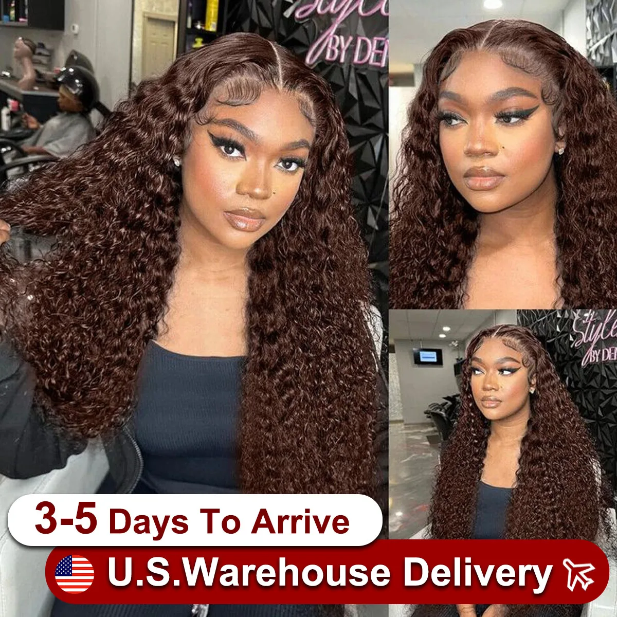 

HD 13x4 Deep Curly Chocolate Brown Lace Front Human Hair Wigs Colored 13x6 Water Wave Lace Frontal Wig Human Hair Closure Wig