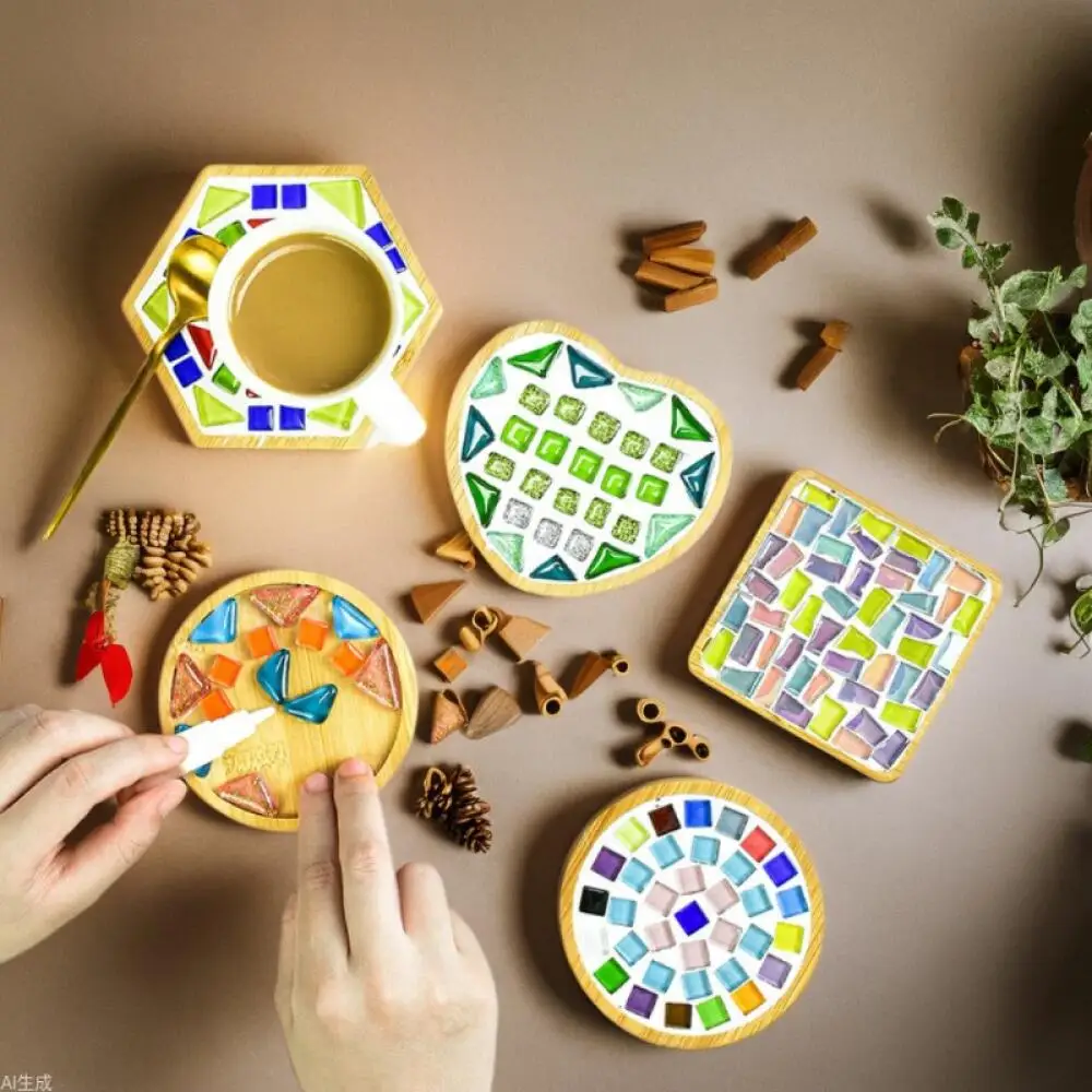 Handmade DIY Mosaic Cup Bottom Heart Shaped Square Coaster Handmade Material Packaging Parent Child Creation DIY Accessories