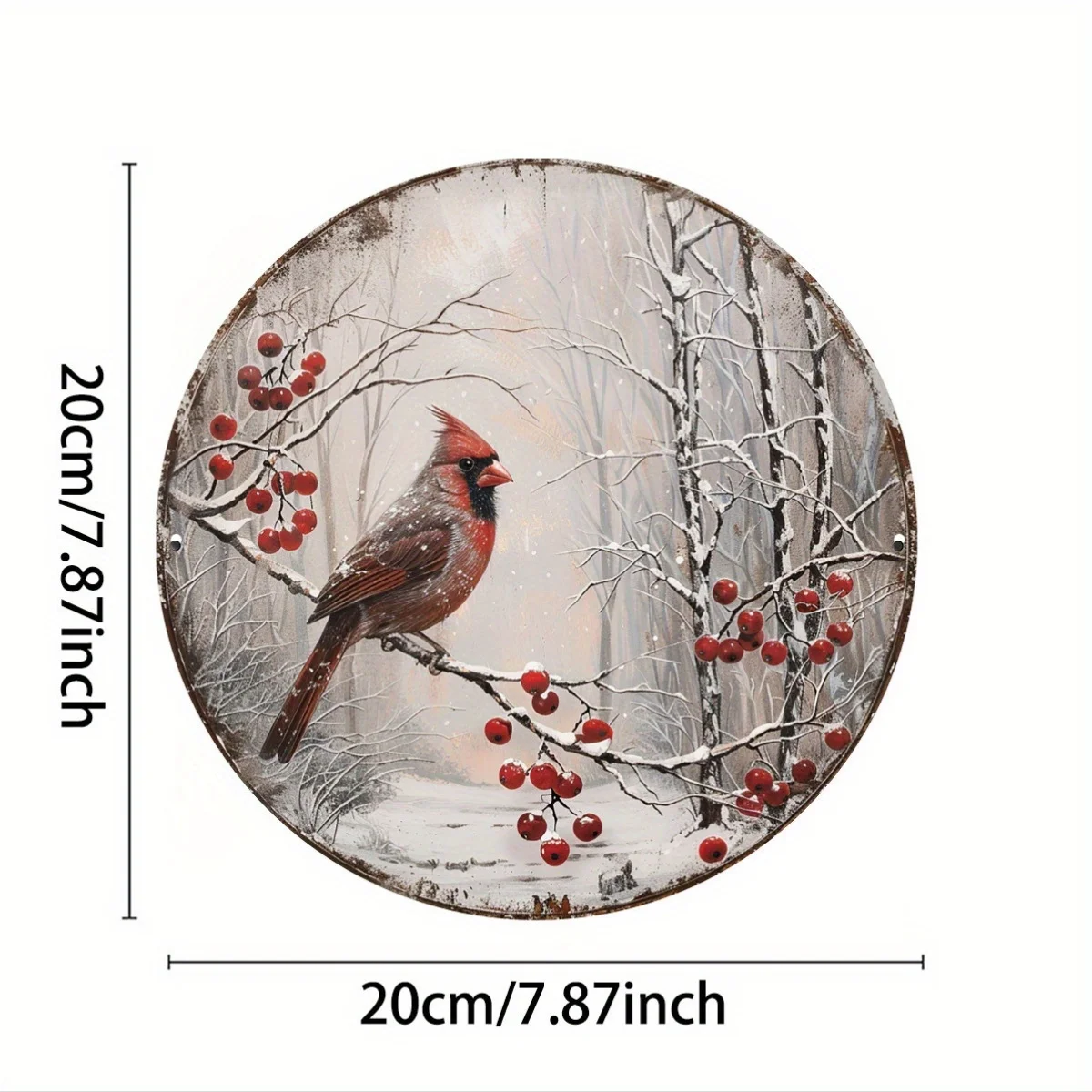 Room Decor Pack of 1 Winter Cardinal and Holly Berry Wreath Aluminum Sign, Elegant Red Bird Decorative Foil Engraved Plaque