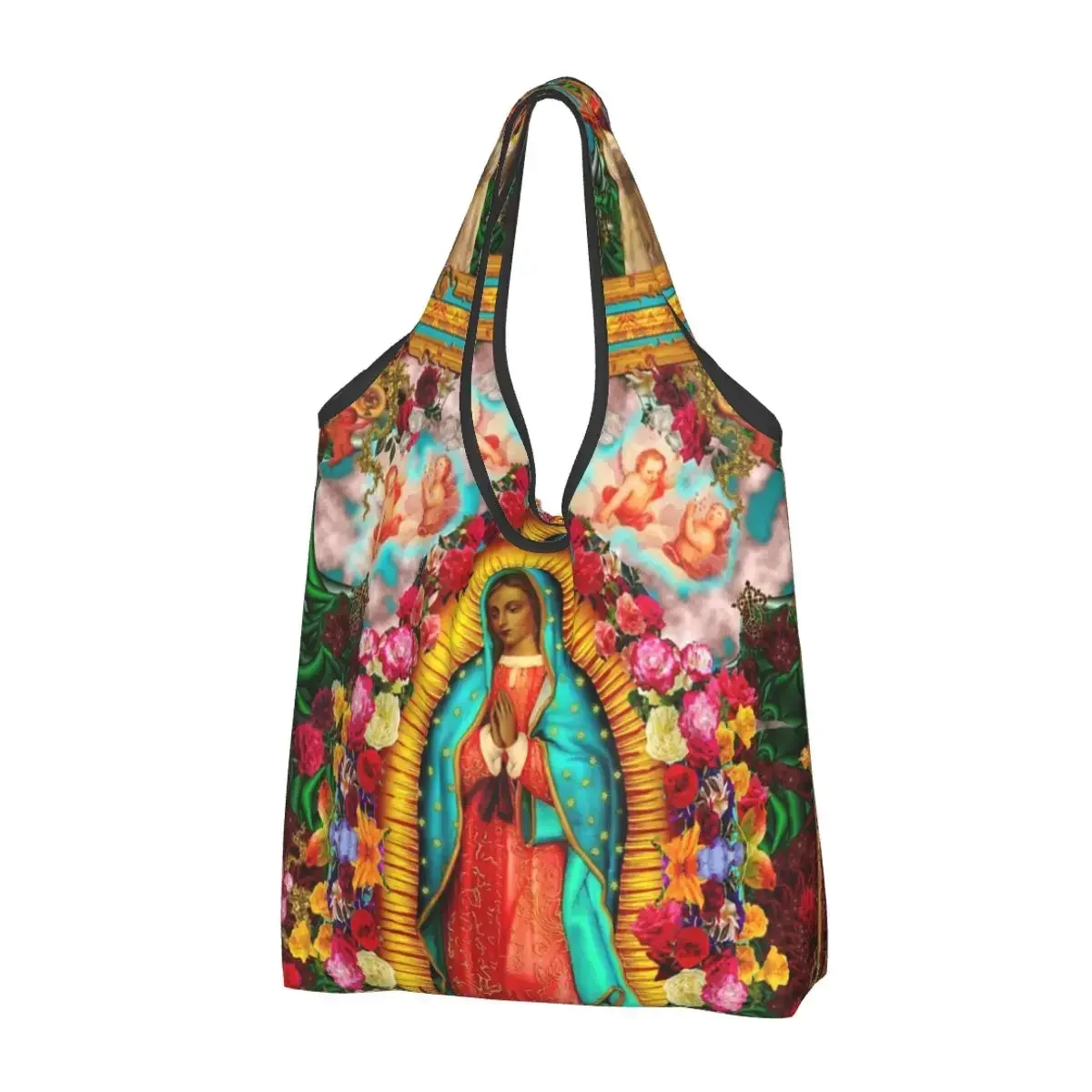 

Reusable Virgin Mary Grocery Bag Foldable Machine Washable Our Lady of Guadalupe Shopping Bags Large Eco Storage Bag Lightweight