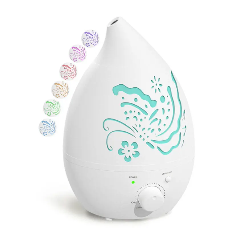 1.3L Water Drop Aromatherapy Machine Humidifier Hollow Carving Colorful Lights Home Silent Light Humidifier Cross border Flame