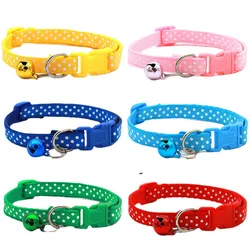 Adjustable Cute Wave Point Dog Kitten Cat Collar with Bell Polyester Buckle Collars for Small Dogs Kitten Accessories Supplies