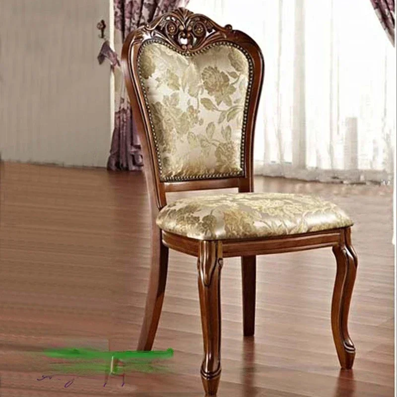 Solid Wood Carved European Dining Chair Classical American Cloth Armchair Coffee Restaurant Cadeira Home Furniture DC-326